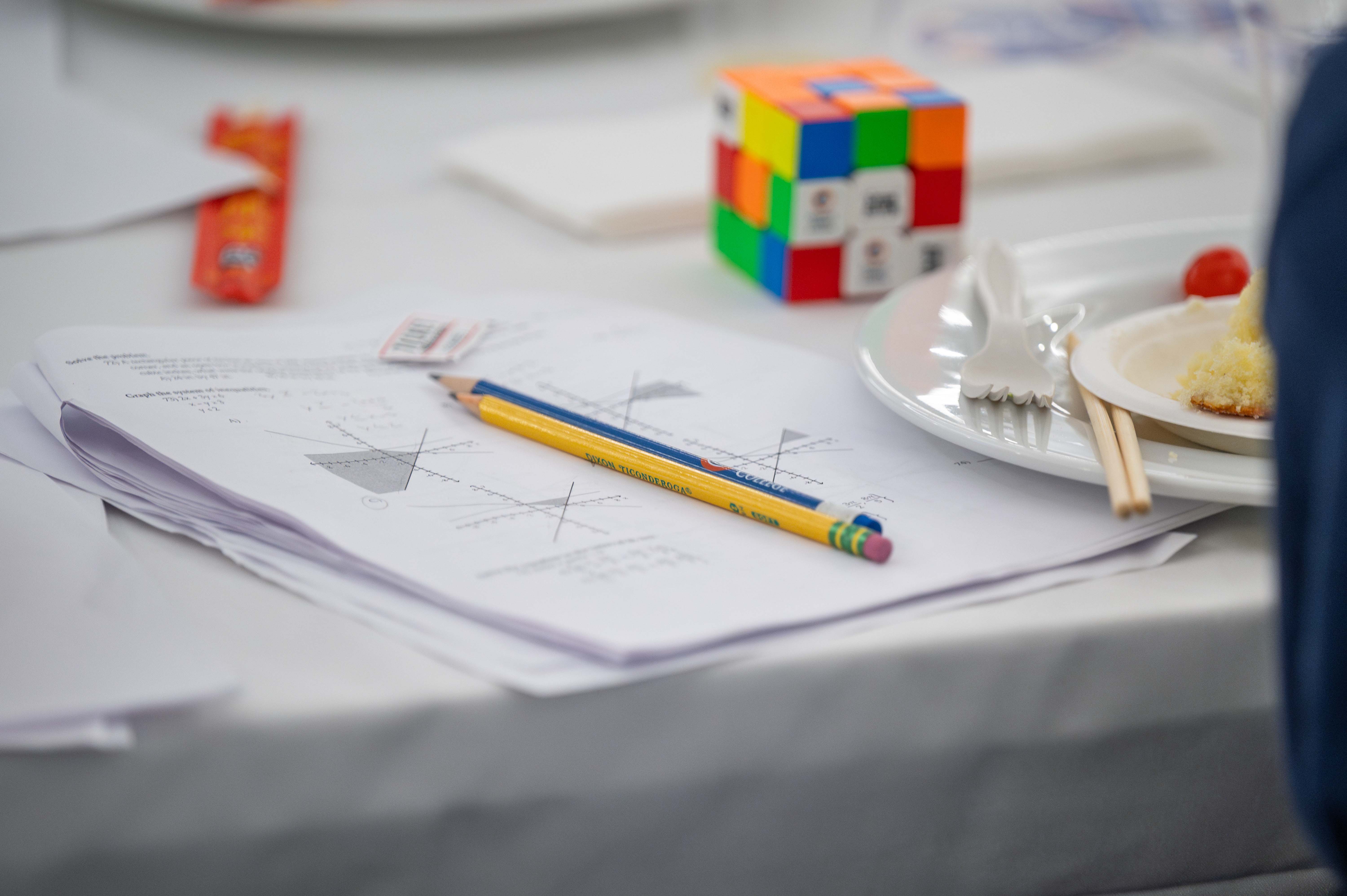 Dinner paried with a math test and custom OCC Math Meet Rubik's Cube