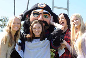 Group of Student with Pete the Pirate, the college mascot