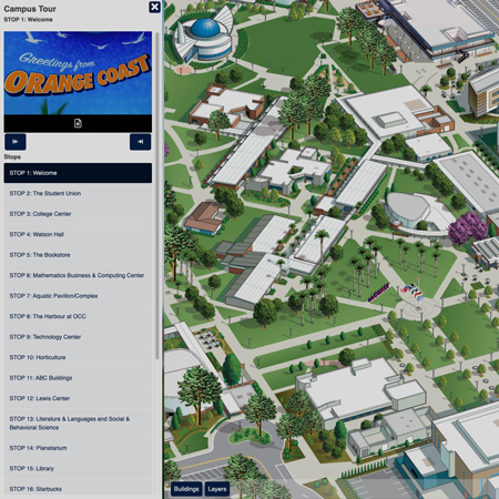front page of the campus tour application