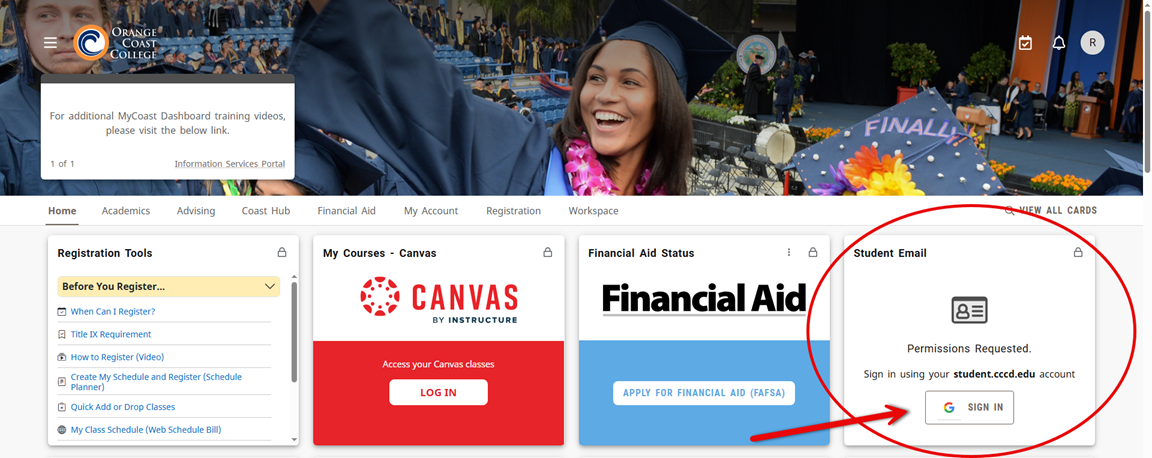 Student Email Card in MyCoast