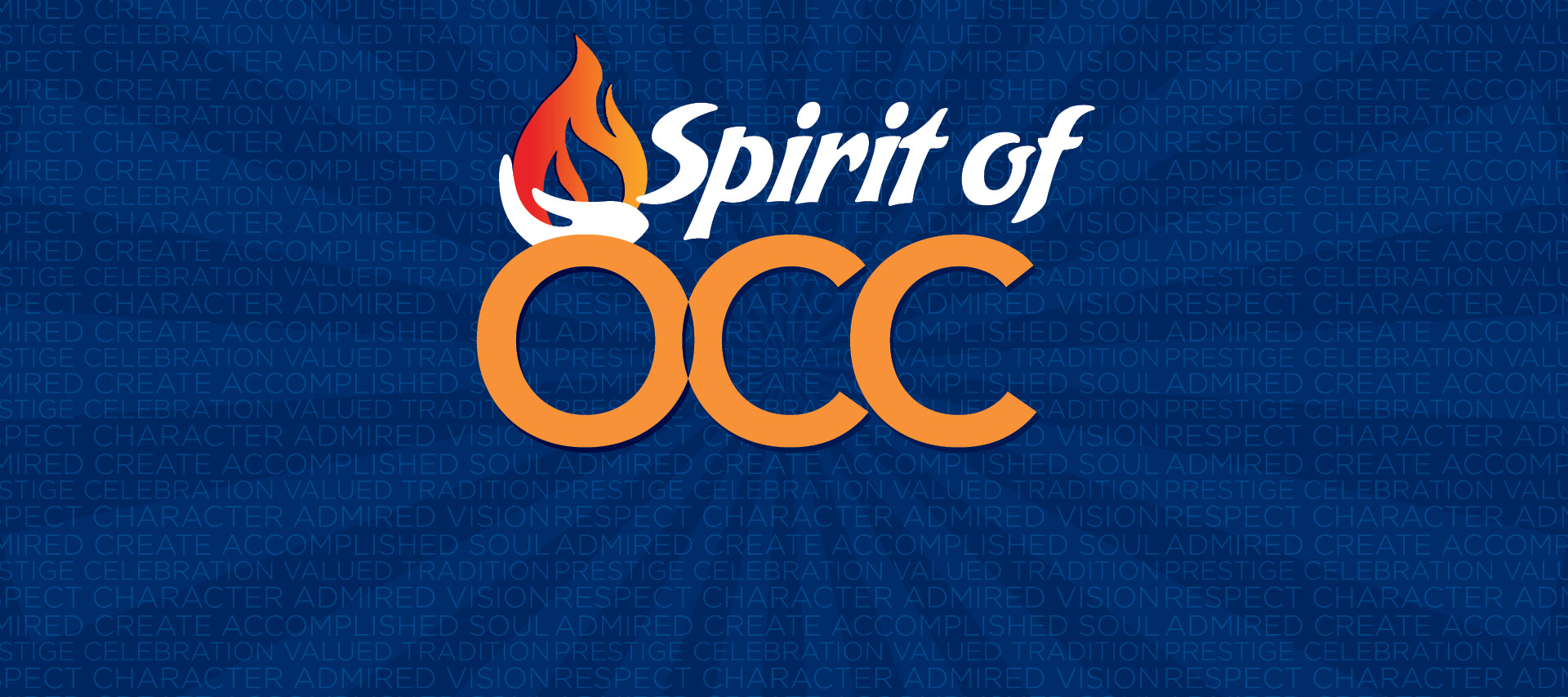 Hand holding a flame. Text: Spirit of OCC.