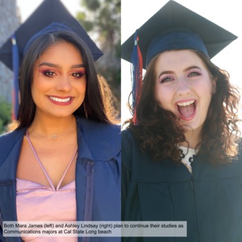 photo of mara james and ashley lindsay wearing their caps and gowns